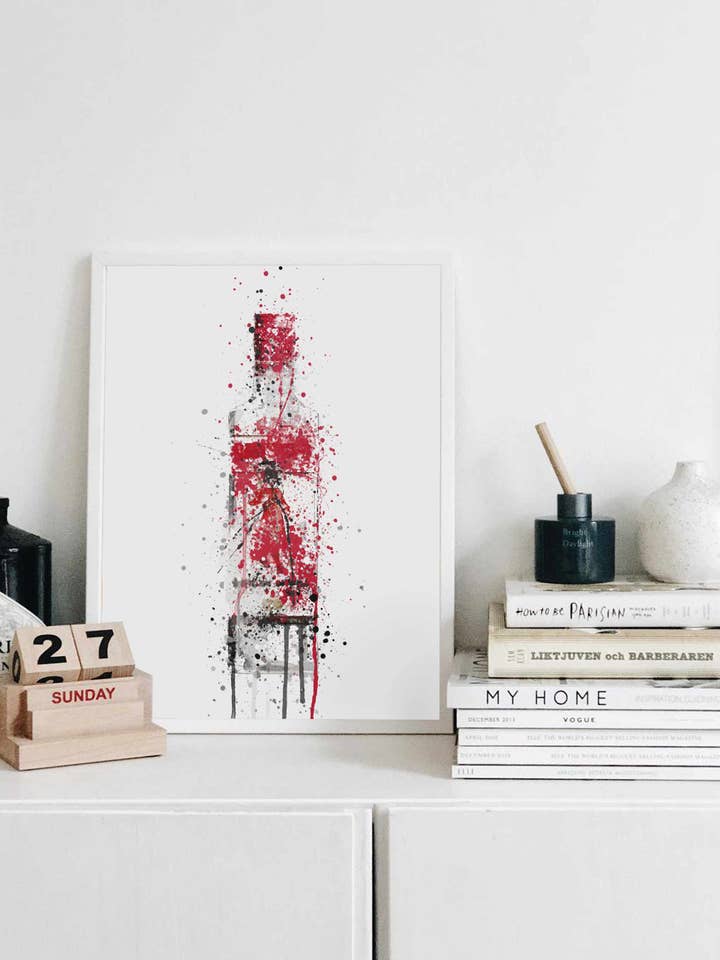 Gin Bottle Wall Art Print 'Ruby' for wholesale by We Love Prints