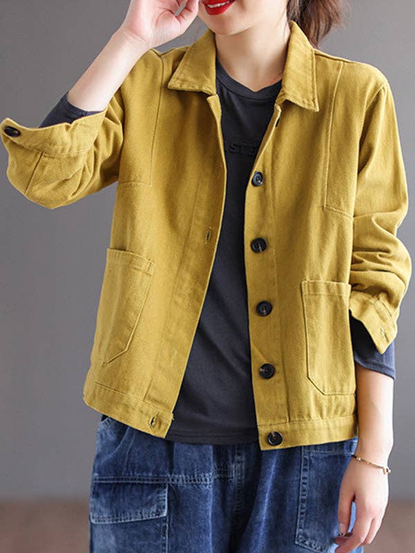 Plush Looks - Wholesale Jacket - Women's - Vintage Loose Long Sleeves Buttoned Solid Color Lapel Collar Outerwear8