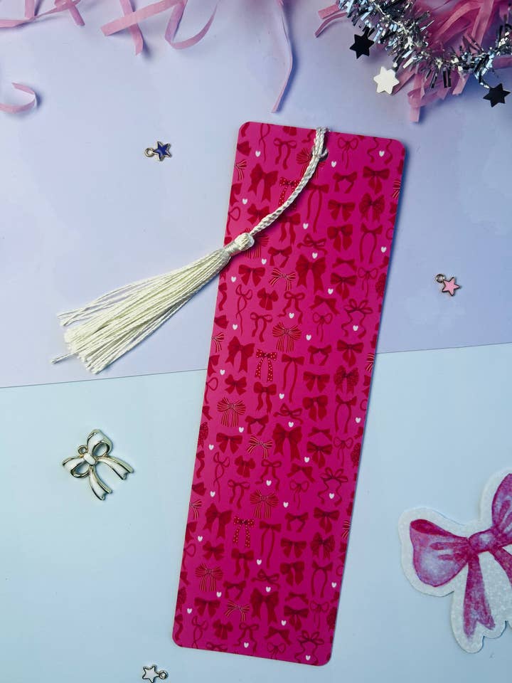 Pink & Red Double-Sided Bow Bookmark – Valentine’s Day Bookmark with Optional Tassel for wholesale by TheBookShack