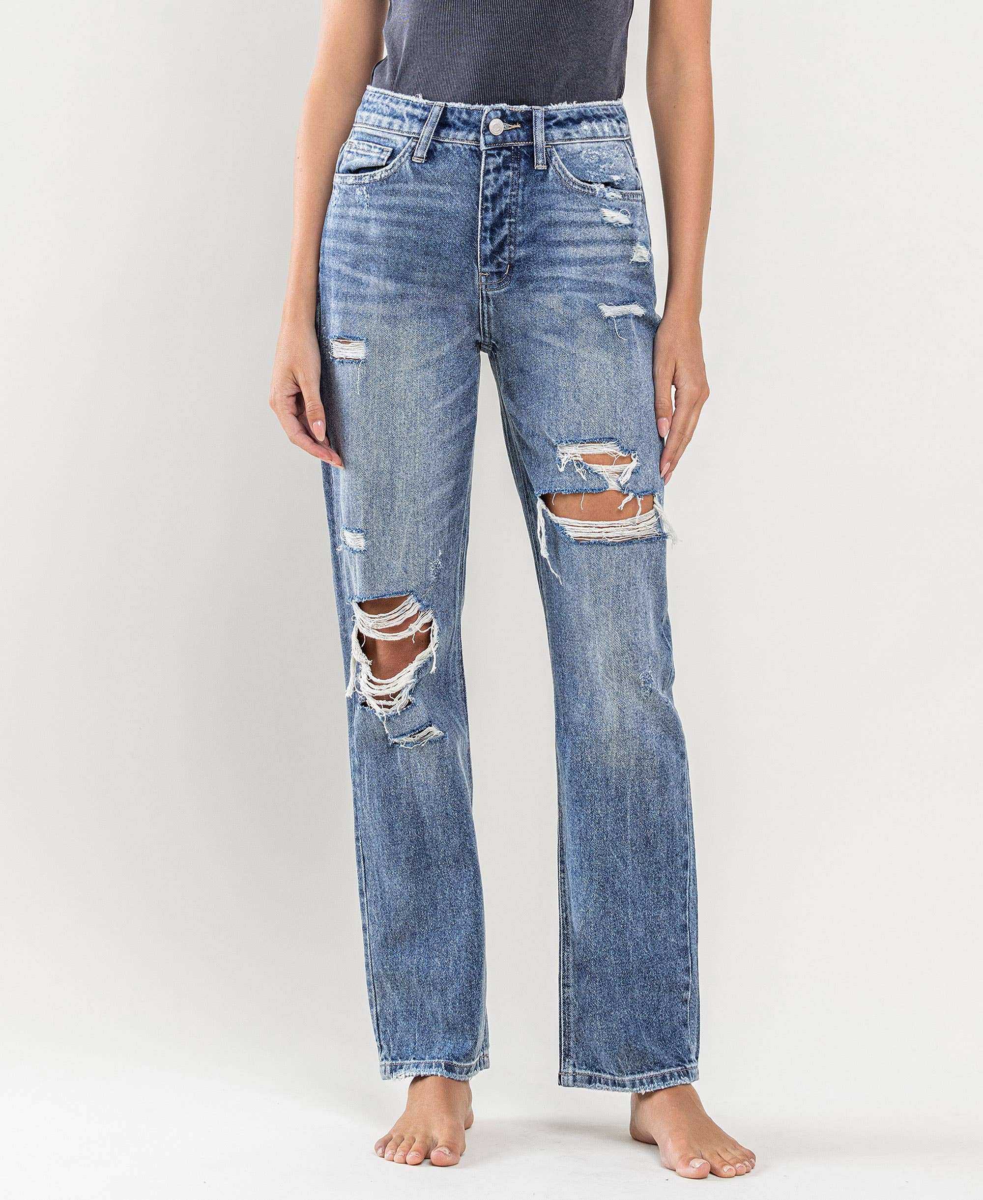 MASE SUPER HIGH RISE DISTRESSED STRAIGHT JEANS Y3913 for wholesale on Faire8