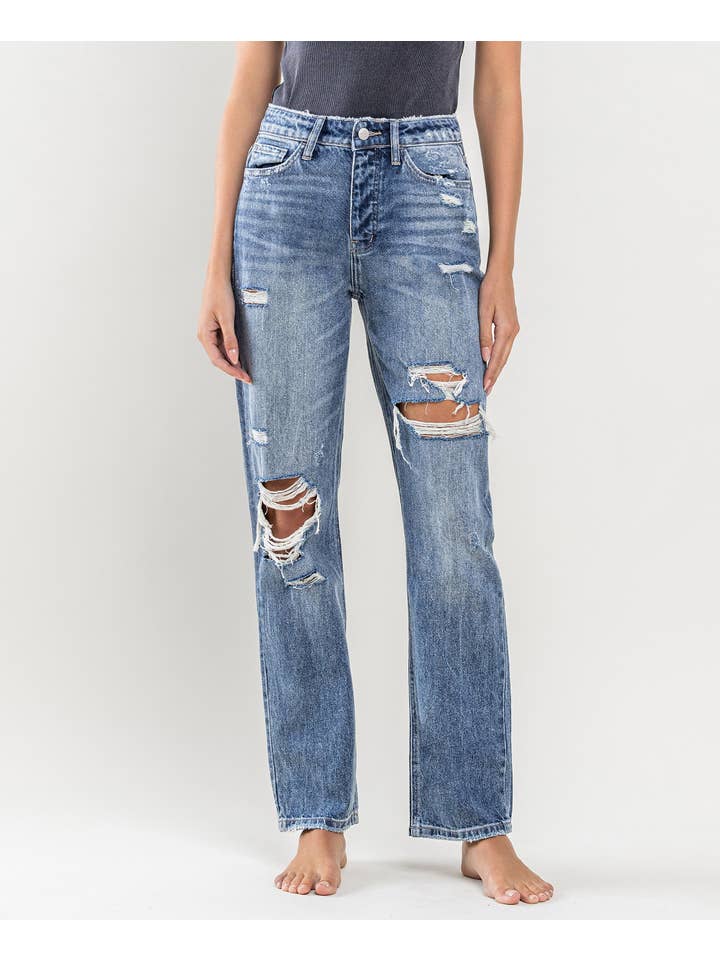 MASE SUPER HIGH RISE DISTRESSED STRAIGHT JEANS Y3913 for wholesale on Faire8