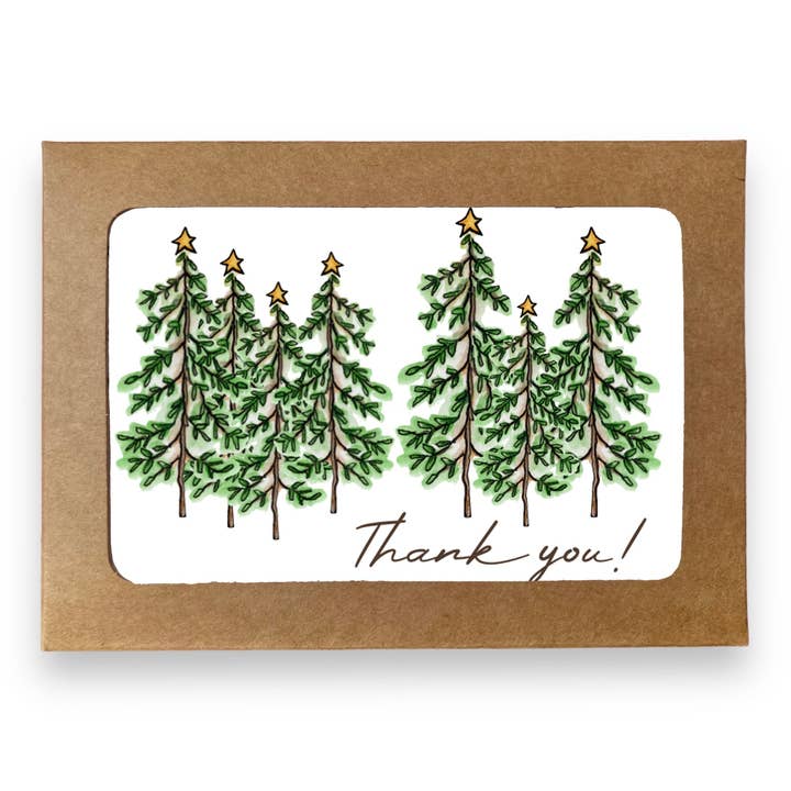 Holiday Pine Trees Boxed Note Cards, Thank You for wholesale by Whimsicals Paperie