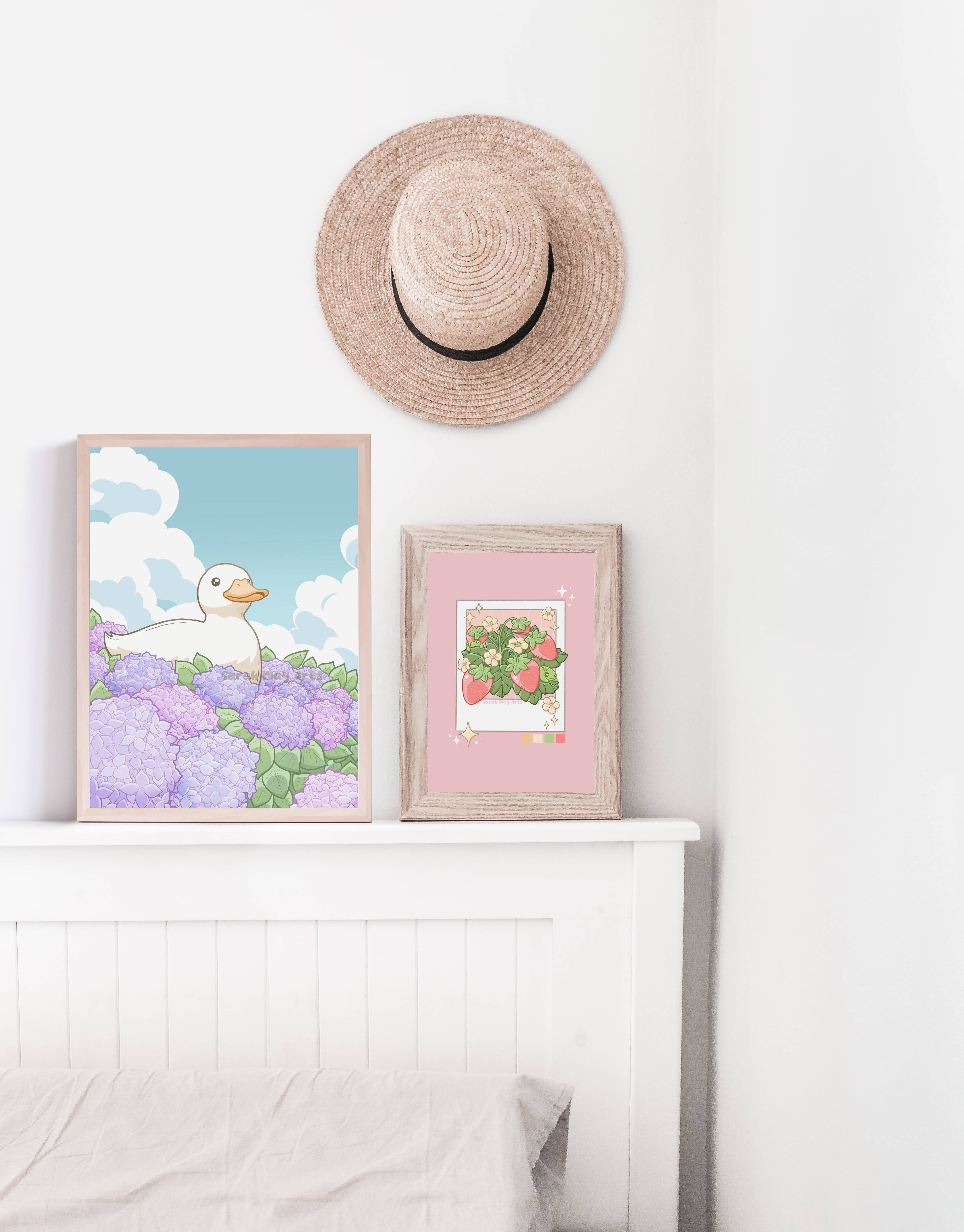 Sarah May Arts - Wholesale Art Print - Hydrangea Duck Print | Fine Line Cute Floral Art5