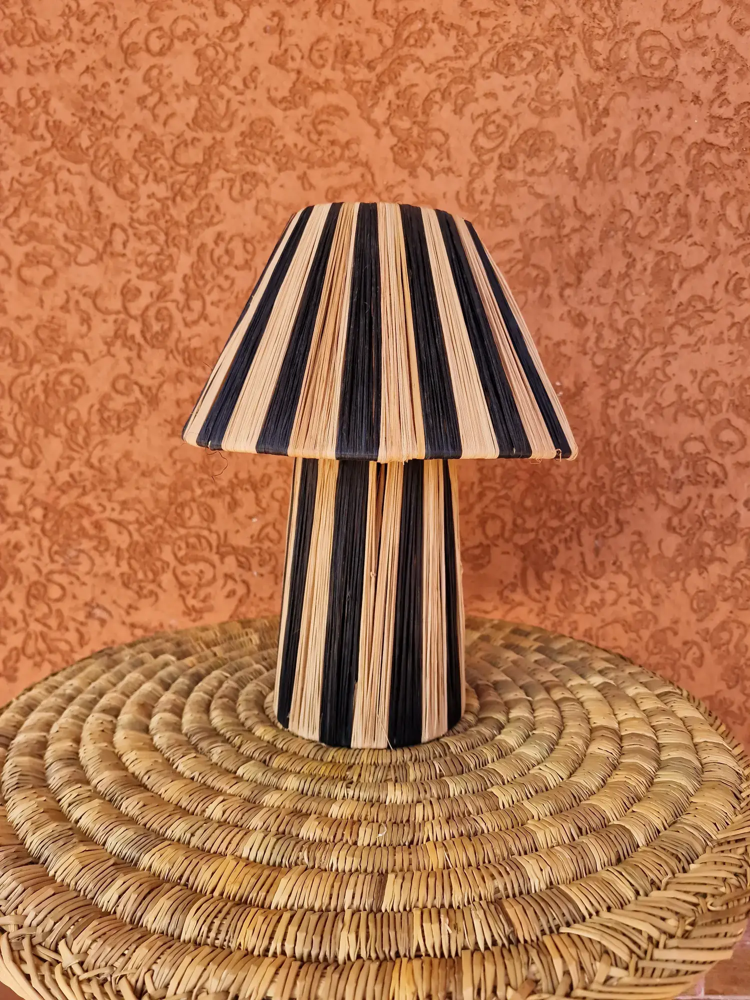 Natural and Black raffia lamp, deals raffia lampshade, Handmade in Rattan,wicker shade