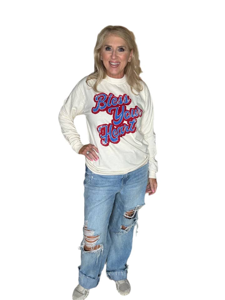 Välsigna ditt hjärta grafisk komfortfärg långärmad t-shirt för wholesale av August Bleu