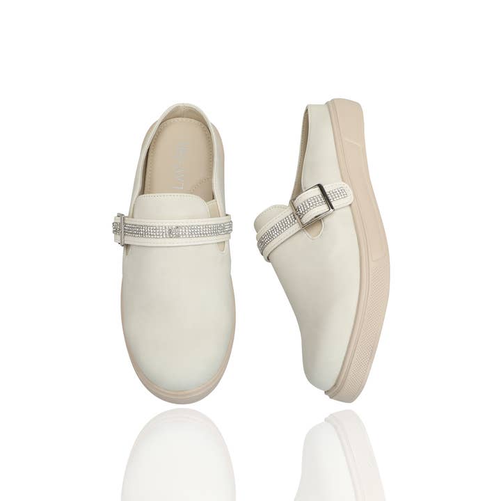 LAV-iSH - Wholesale Mules – Women’s - Bling Cross Strap Comfort Mules White0