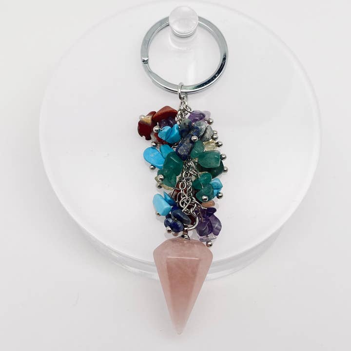 Mio Queena - Wholesale Keychain - Women's - Handmade Natural Stone Hexagonal Cone Crystal Keychain