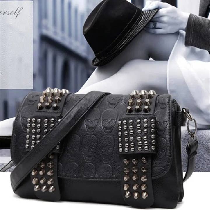 Black Women's Vintage Gothic PU Square Shoulder Bag for wholesale on Faire