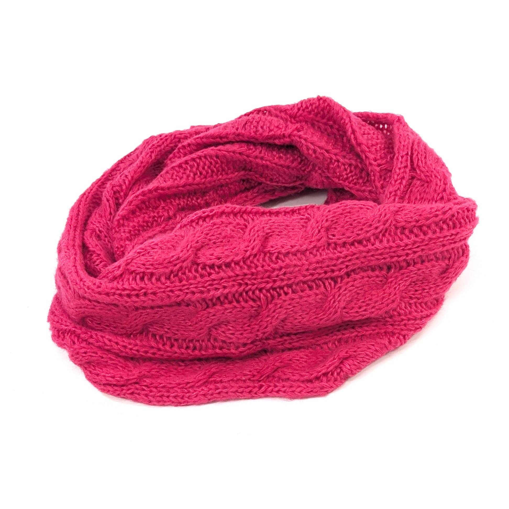 Black Ginger - Wholesale Scarf - Women's - Selat - Cable Knit Double Snood - Dark Pink5