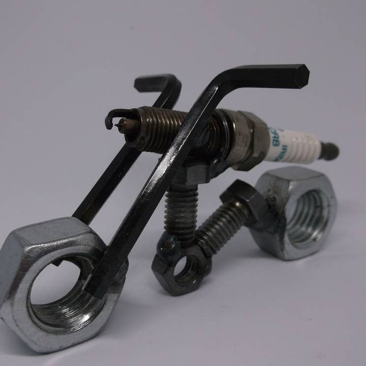Creations Welded – wholesale Decorative tabletop object – Recycled Spark Plug Motorcycle3