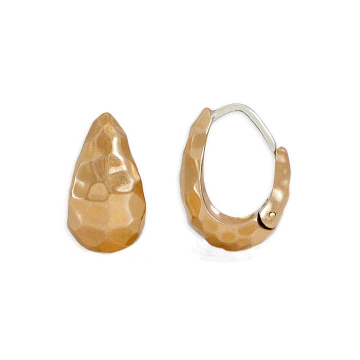 Hammered Teardrop Huggie Hoops 15x8mm for wholesale by Nina Designs