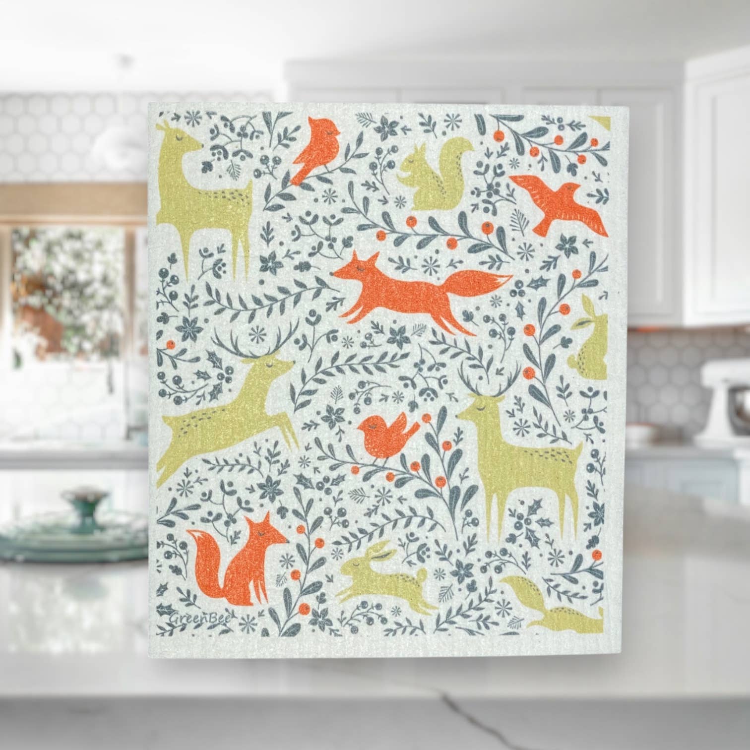 Green Bee Tea Towels - Wholesale Dishcloth - Forest Animals Towel | Kitchen Cloth | Swedish Dish Cloth2