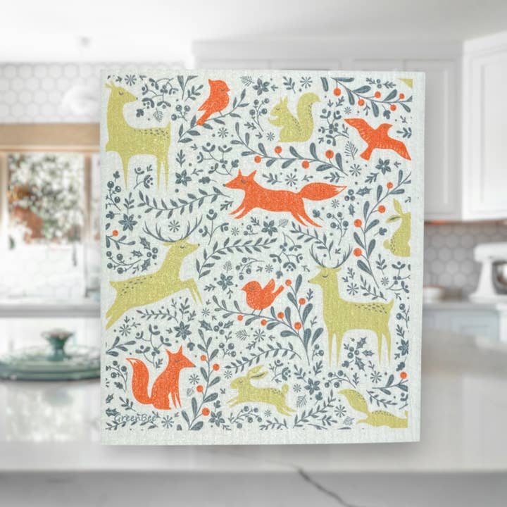 Green Bee Tea Towels - Wholesale Dishcloth - Forest Animals Towel | Kitchen Cloth | Swedish Dish Cloth2