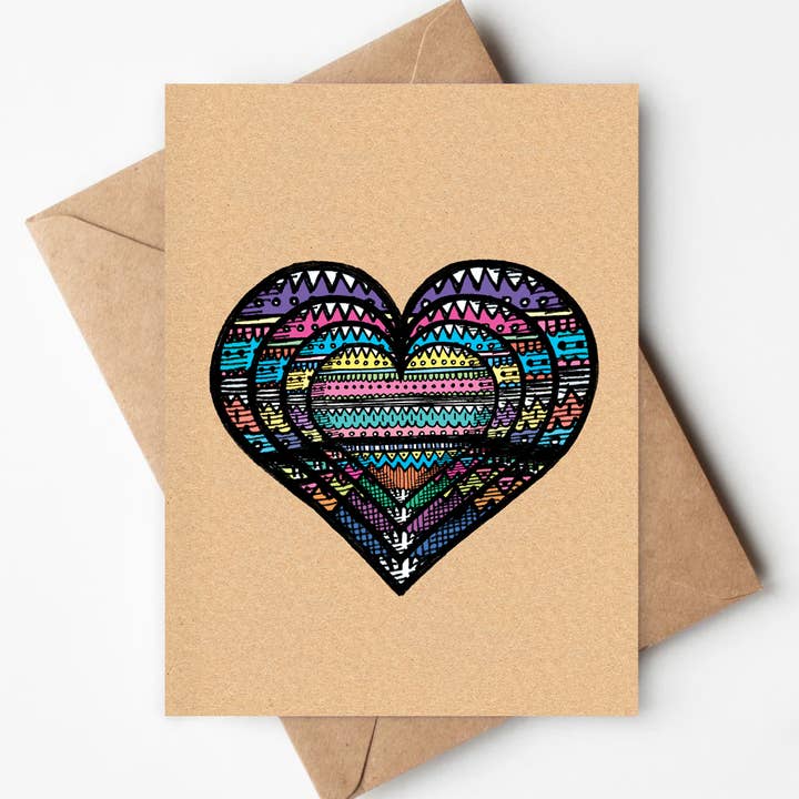 Layered Heart Eco-friendly Card - Love, Anniversary, Wedding for wholesale by Jenna's Doodles