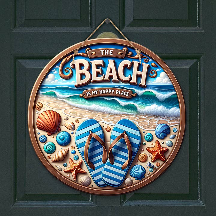UV- The Beach Vibrant UV Printed Wood Door Hanger for wholesale by Kate's Blanks