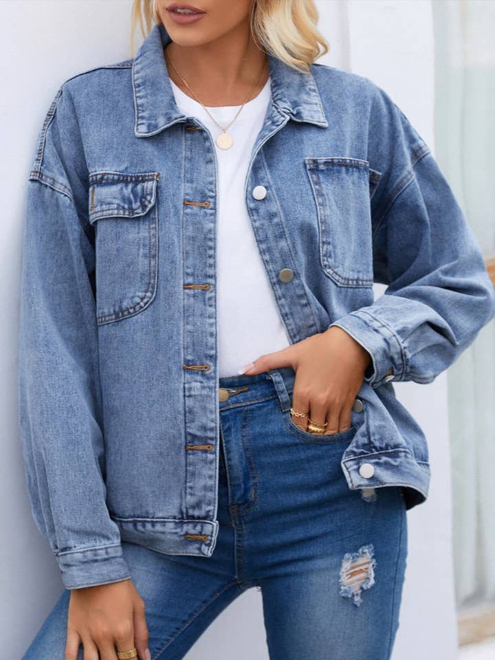 Einreihige Jeansjacke im Vintage-Stil mit zwei Taschen für den Großhandel von HIDDENBRAND