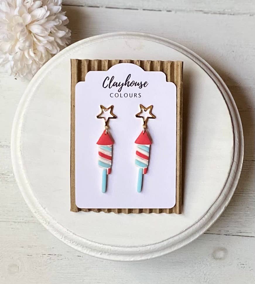 Clayhouse Colours – Brincos de argola por atacado – Brincos Artesanais do Quatro de Julho | Brincos Vermelhos, Brancos e Azuis7