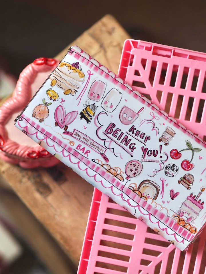 The 200g XL Cute Doodles ‘Keep Being You’ Milk Chocolate Bar for wholesale by Made by Leah