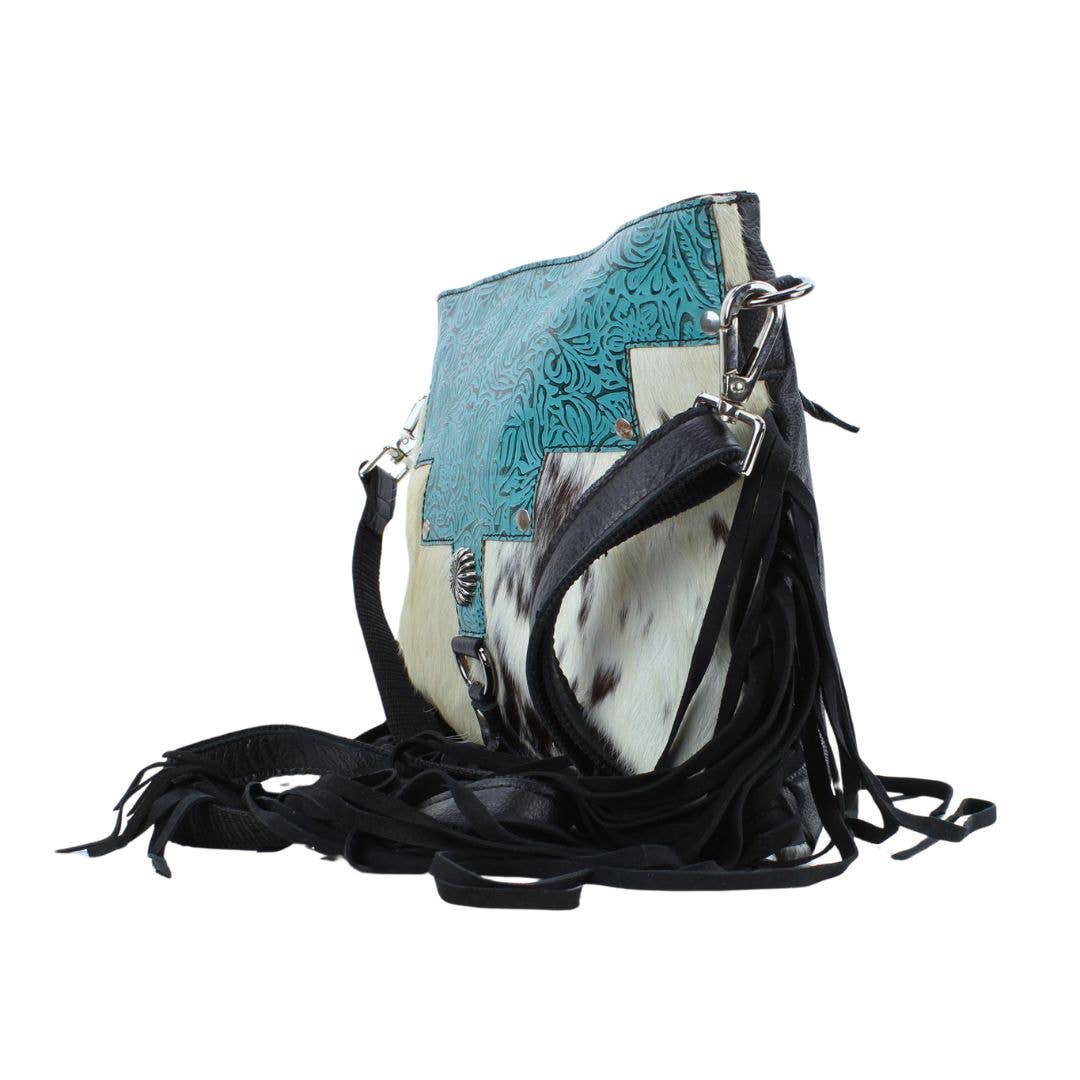 Leather Impressions Inc - Wholesale Crossbody Bag - Women's - AB Tooled Fringe HOH Zip Top Crossbody Bag #AB 24014