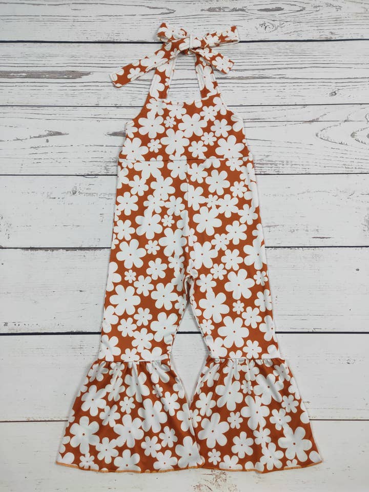 Groovy Flower Printed Girls Jumpsuit for wholesale by sassy kids palace