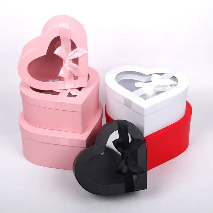 Elegant Design Supply - Vendita all'ingrosso Confezioni regalo - Scatola a forma di cuore con nastro e coperchio trasparente5
