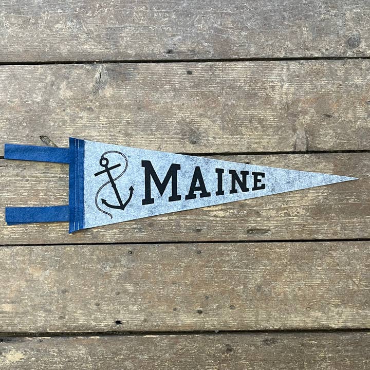 MAINE Anchor Pennant on Gray Wool - Medium Size for wholesale by Quiet Tide Goods