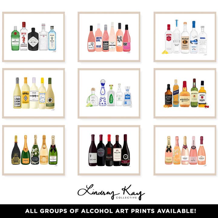 Lindsey Kay Collective - Wholesale Art Print - Gin Bottles Illustration - Art Print