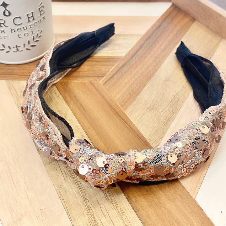 Giggle with Love - Wholesale Haarband - Dames - Glanzende hoofdband met pailletten, roségouden retro tulband, glanzende feesthoofddoek, dansend haarstuk, kerstcadeaus1