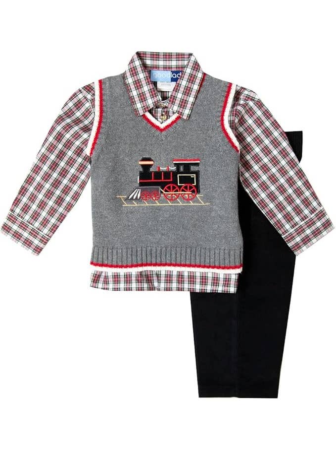 Good Lad Apparel - Wholesale Top & Pant Set - Kids - Good Lad 2/7 Boys Grey Train Sweater Vest Set
