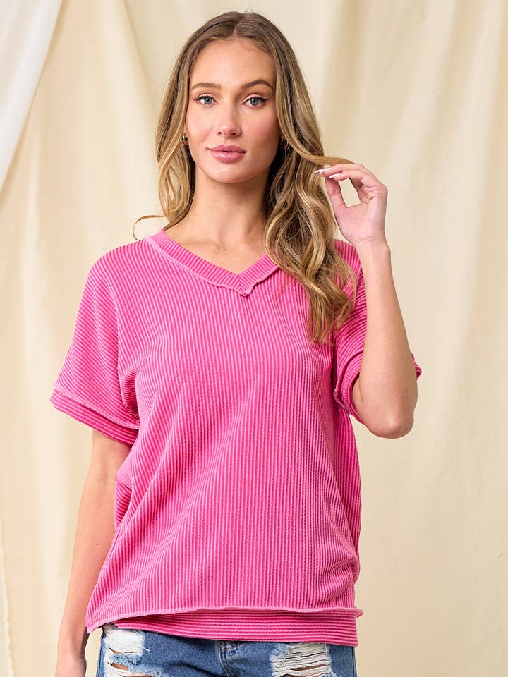 LMT3894-Basic ribbed vneck top for wholesale by lovely melody