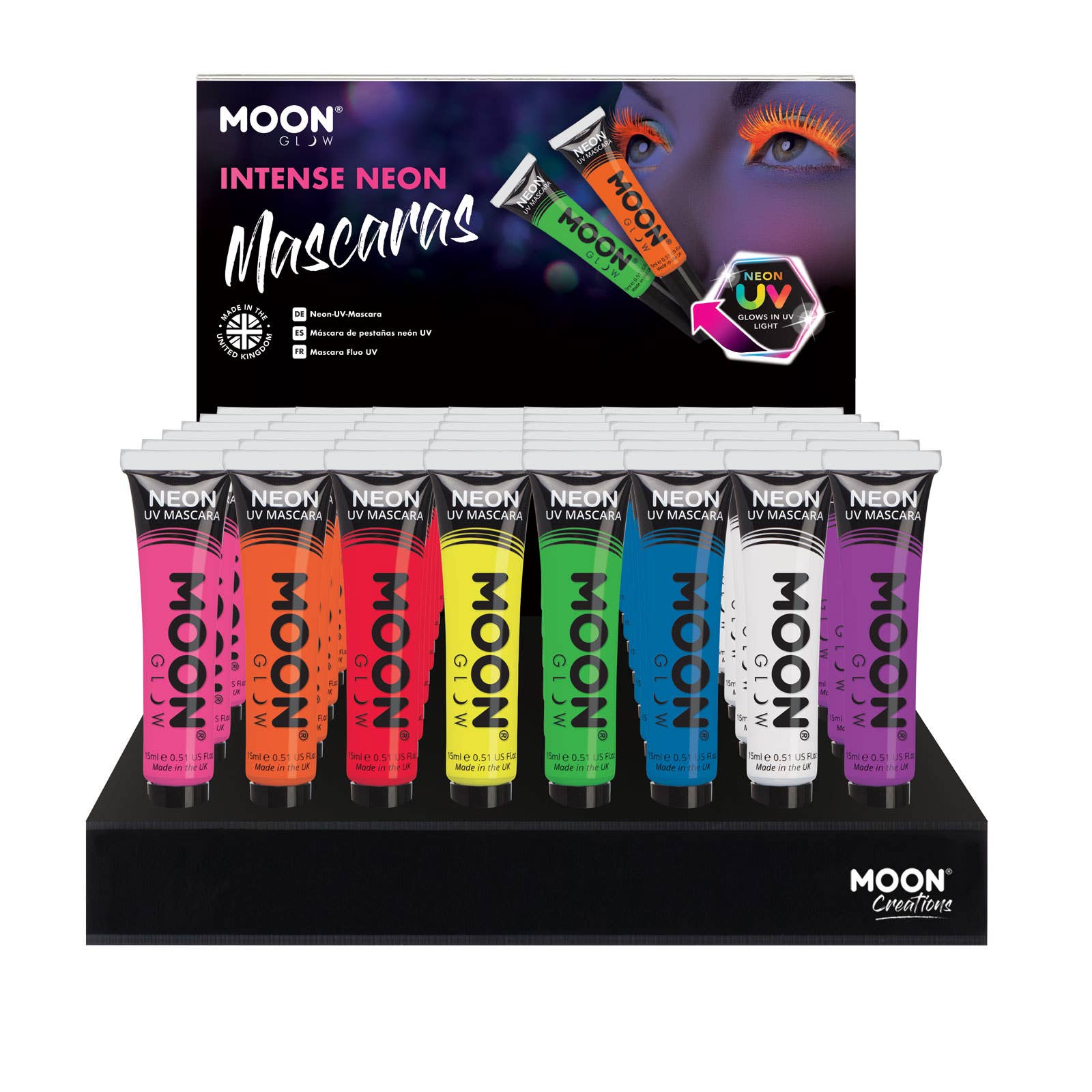 Moon Makeup - Wholesale Retailer Display - Beauty & Wellness - Intense Neon UV Mascara 48 Full Display0