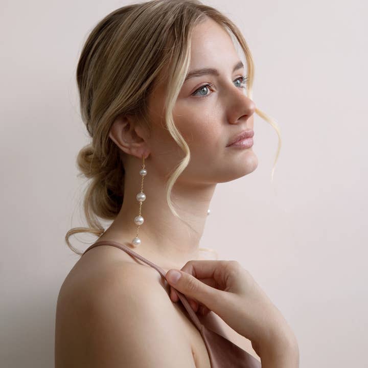 Gwen - Long Pearl Drop Earrings for wholesale by Acute Designs