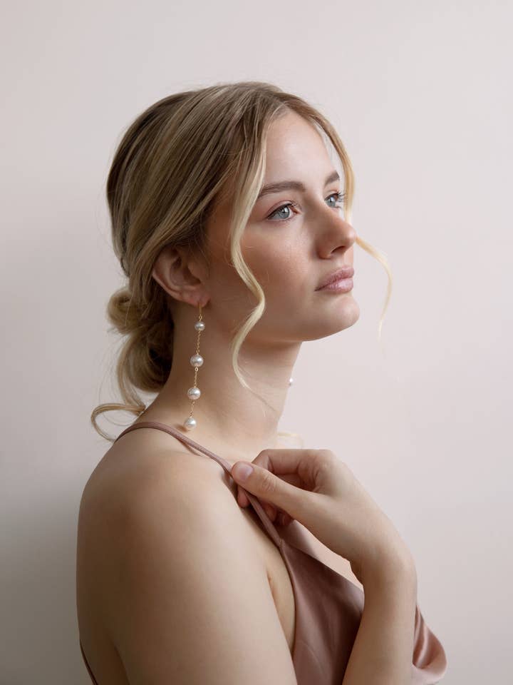 Gwen - Long Pearl Drop Earrings for wholesale by Acute Designs