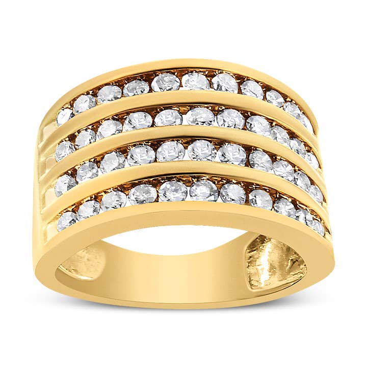 Banda de canal de 4 filas de diamantes de oro amarillo sobre plata (1 1/2 ct) para venta al por mayor de Infinite Jewels