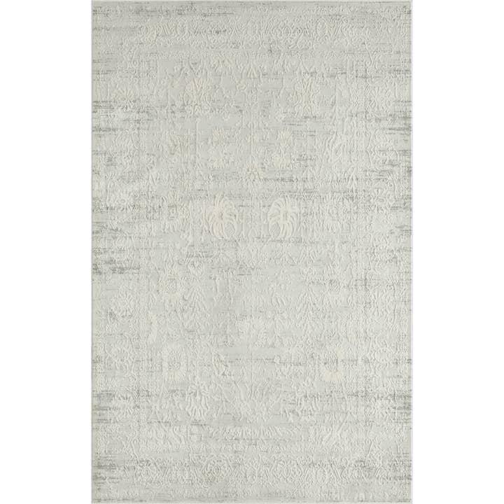 Ivory Gray Distressed Hi-Low Traditional Botanical Area Rug for wholesale on Faire