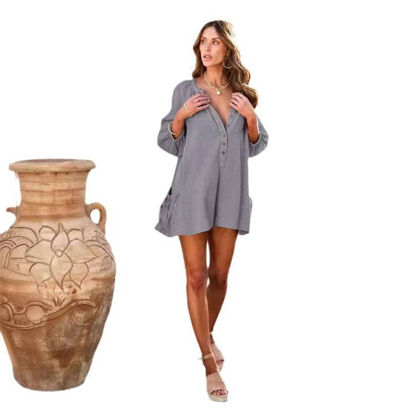 FurDecoration - Wholesale Romper - Women's - Casual Long Sleeve Jumpsuit With Oversized Pockets3