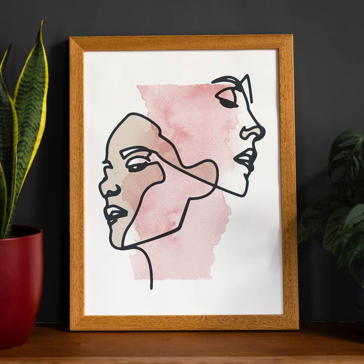 Two Face Line Art Aquarelle pour la vente par Ink & Drop