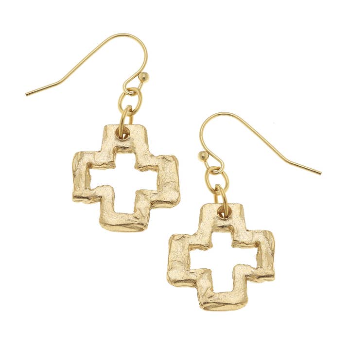 Gold Open Cross Earrings for wholesale by Susan Shaw