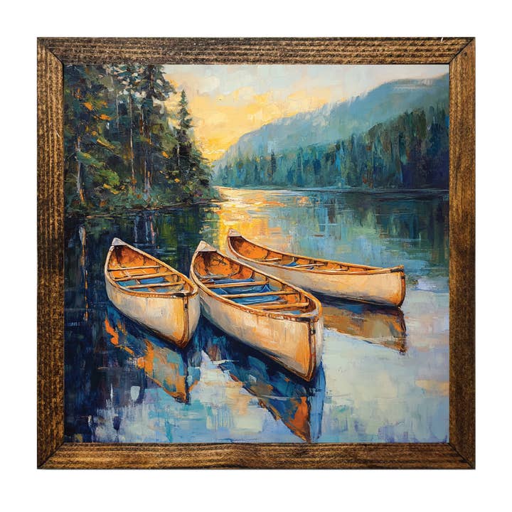 ARTISTIC SERIES TIMBERLAND-SITTING CANOES IN WATER ART for wholesale by Jarmz Designs
