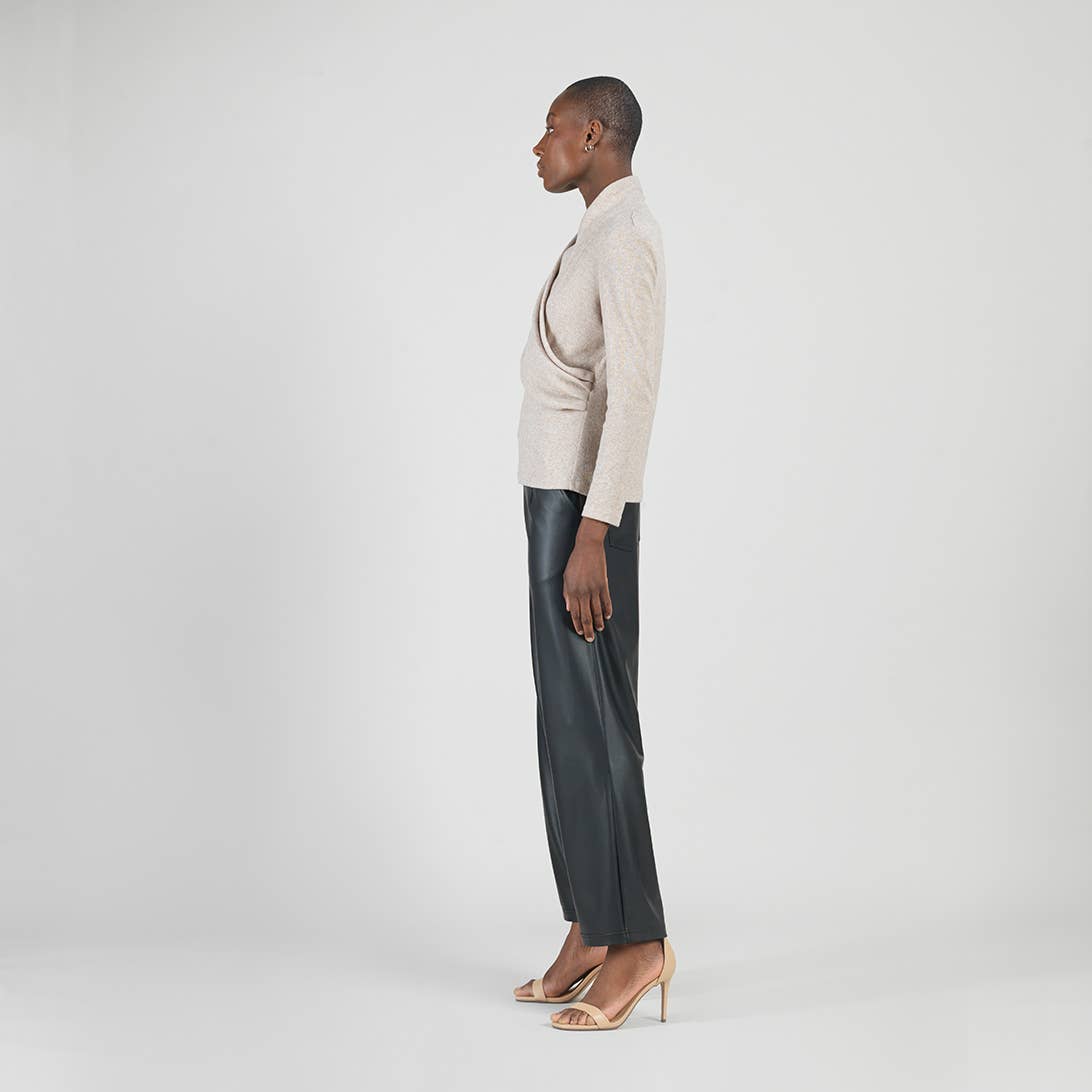 Natural T414W - Faux Cashmere - V-Neck Draped Pleat Sweater Top for wholesale on Faire1