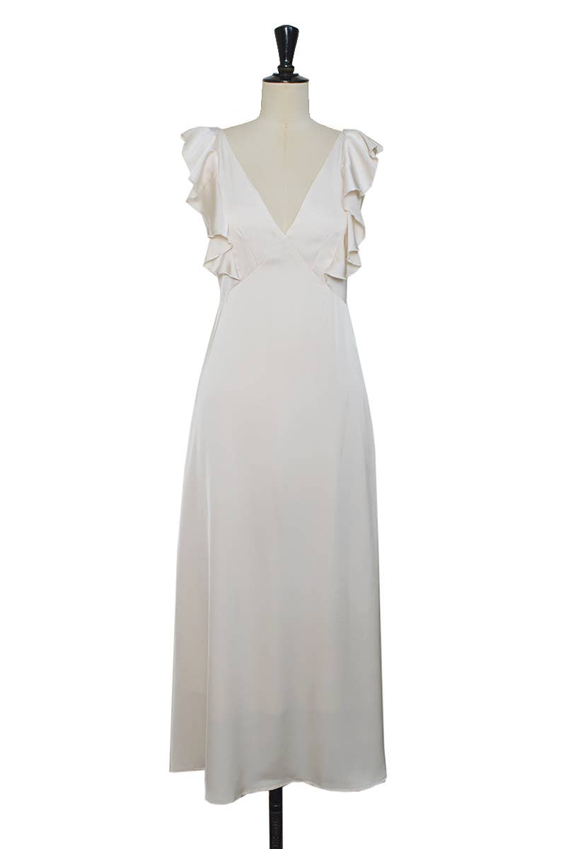 ELLI WHITE – Engroshandel Kjole - Dame – Lang satin cocktailkjole med blonderryg0