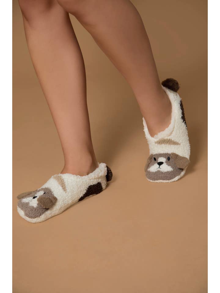 Ivory Women's Puppy Embellished Plush Lined Slippers for wholesale on Faire4