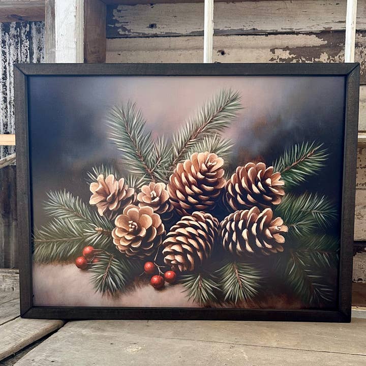 HMK193 Winter Pinecones Box Frame for wholesale by JanMichaels Art & Home
