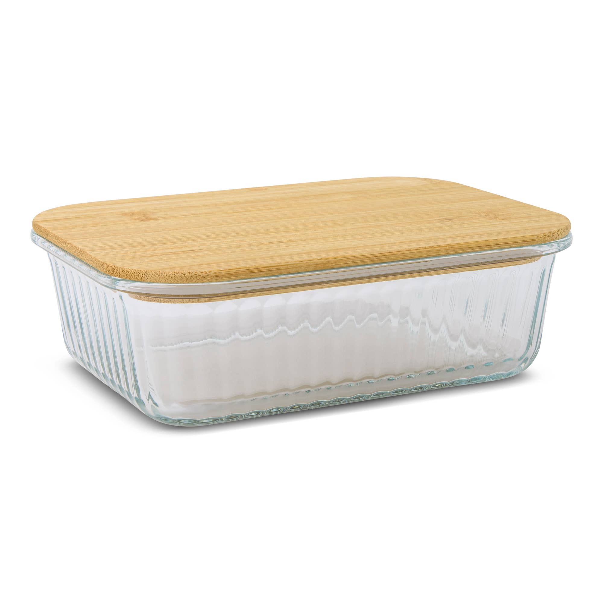 Core Home - Wholesale Food Storage Container - 50.7oz Ribbed Rectangle Glass Container w/ Bamboo Lid1