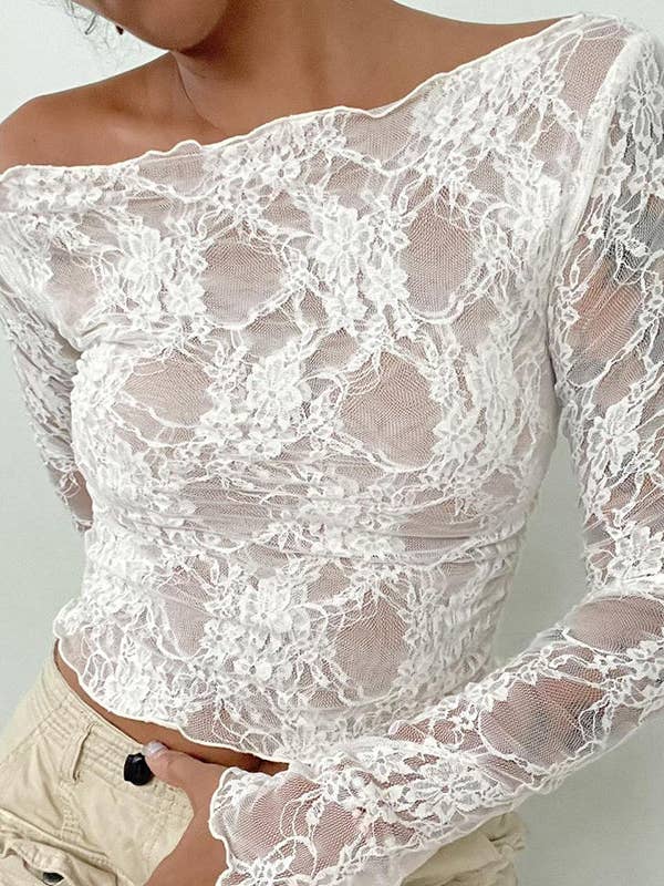 Floral Lace Long Sleeve Sheer Top for wholesale by AZSHOP Trading LLC