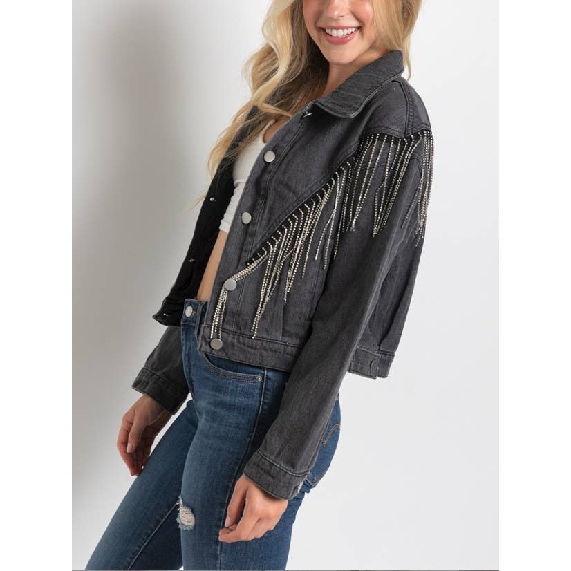 Coloring You - Wholesale Spijkerjack/spijkerjas - Dames - CROP SPIJKERJACK MET STRASDETAILS EN FRANJES 5