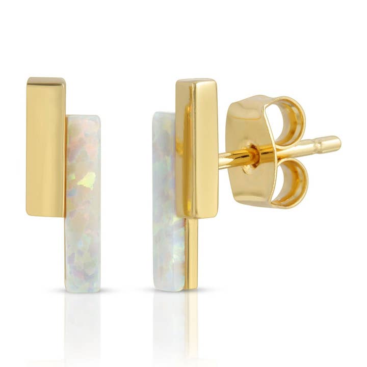 Mod Bar Studs - Opal for wholesale by Elizabeth Stone Jewelry