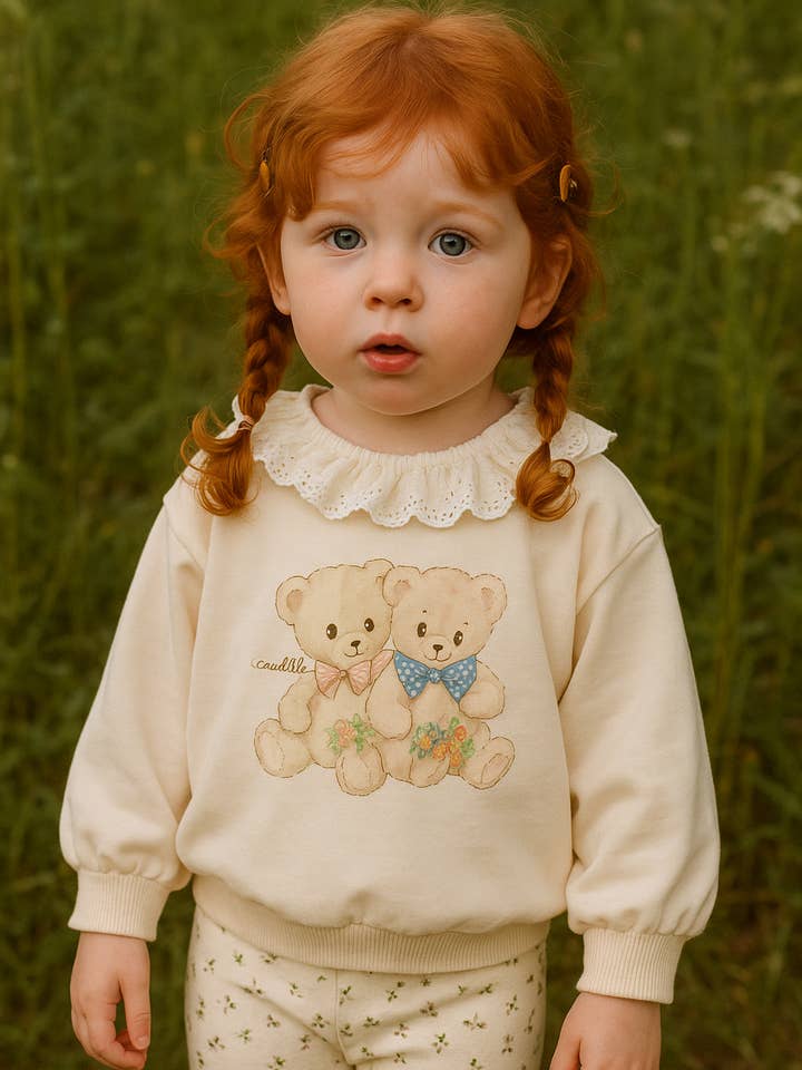 Sweat-shirt à volants Vintage Teddy pour la vente par Birdie Lane Baby + Kids