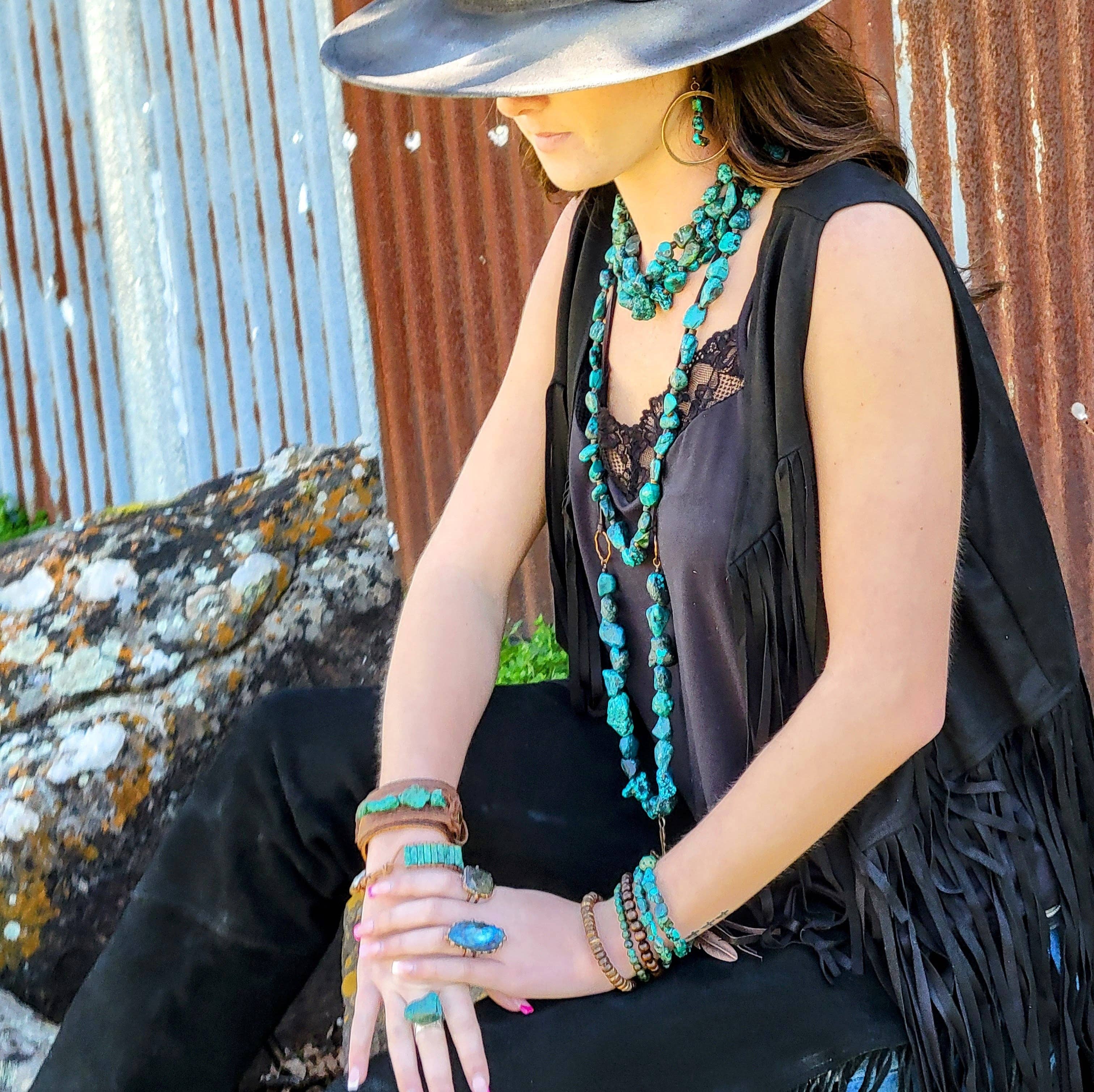 The Jewelry Junkie - Wholesale Cocktail/Statement Ring - Natural Turquoise Chunk Statement Cuff Ring 012v1