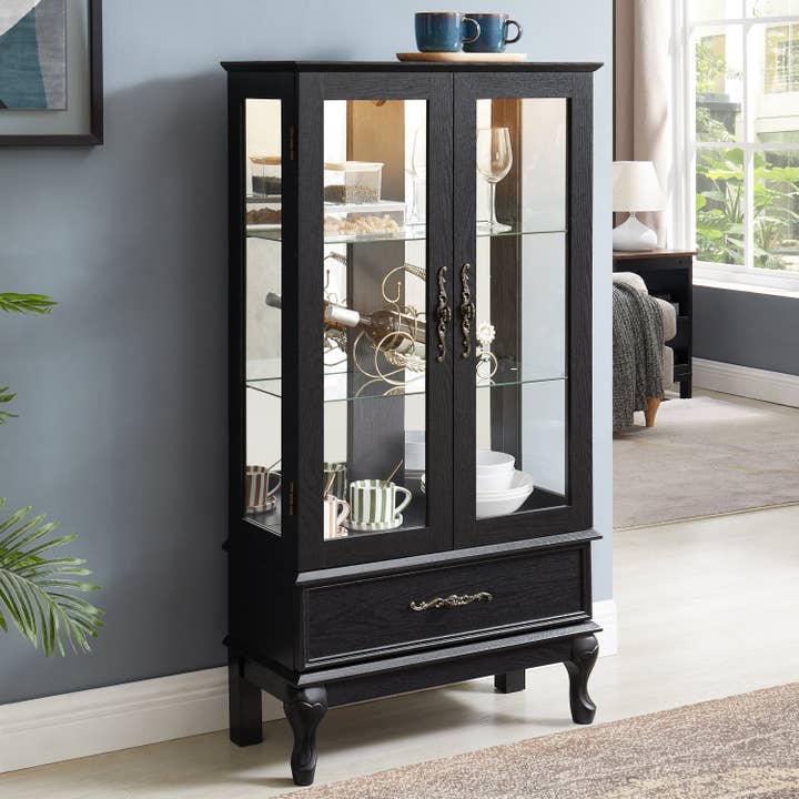 39F Inc. - Wholesale Cabinet - Black Lighted Curio Cabinet (2 Glass Doors, LED Lights )5